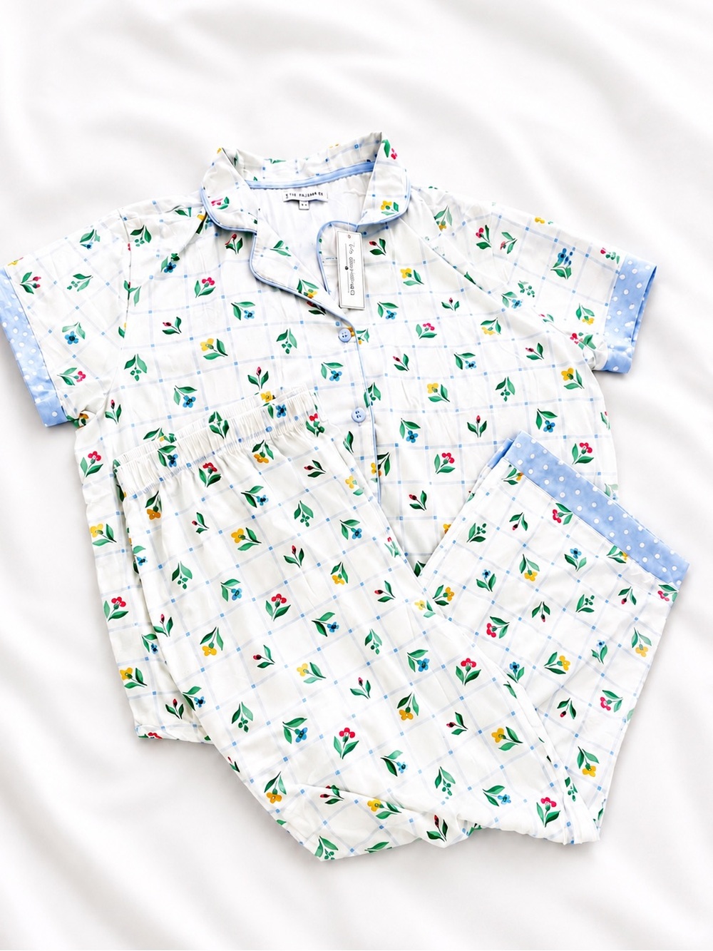 PJ Salvage Floral Pajama Set XL Blue White Button Front Sleepwear Lounge Set NWT